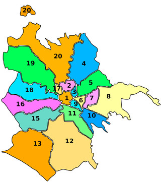 Mapa dos distritos (municipi) de Roma